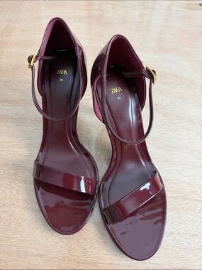 Zara Wine Patent Ankle-Strap Heels